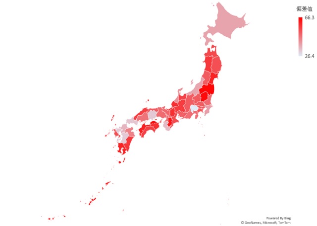 豆腐の消費量のマップグラフ